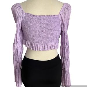 SMOCKED CROPPED TOP IN LAVENDER